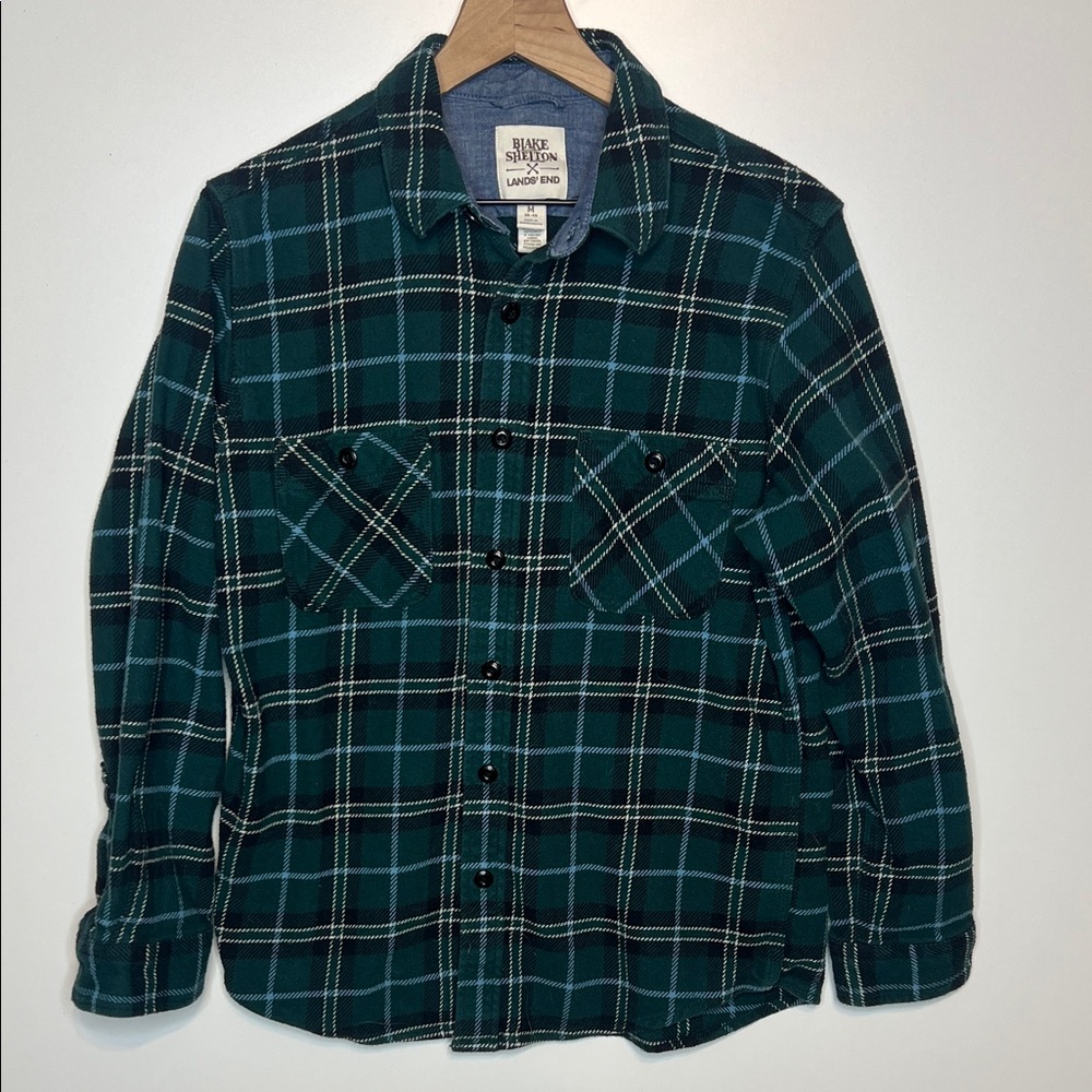 Blake Shelton x Land’s End button down plaid flannel shirt